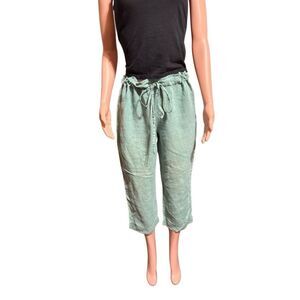 Pulp women's mid-rise Linen drawstring capris pants L